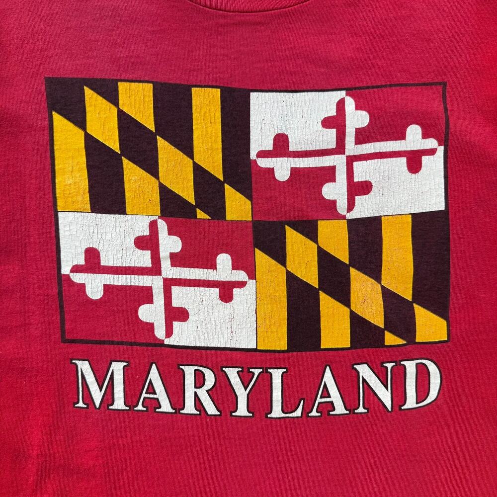Vintage Maryland State Flag T-Shirt Red Graphic Tee USA Made XL